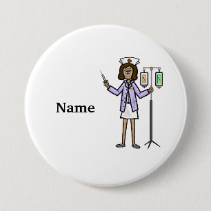 Female Nurse with IV Bags and Syringe Button