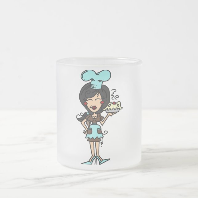 Female Pastry Chef - Black Hair T-shirts and Gifts Frosted Glass Coffee Mug (Center)