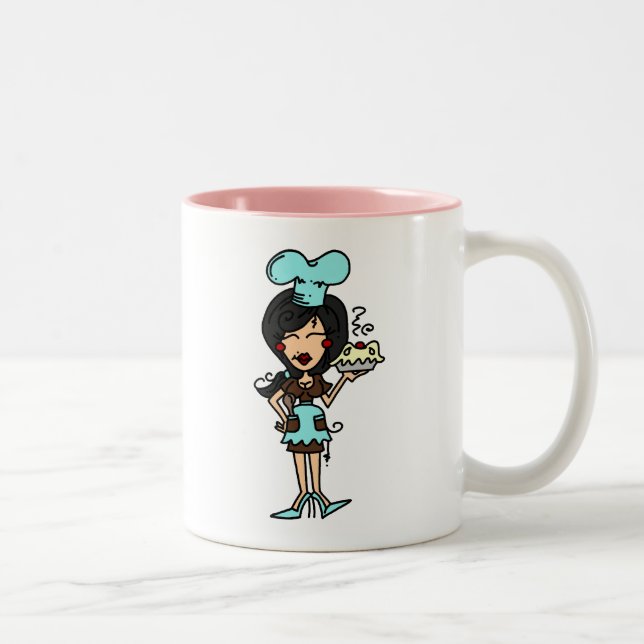 Female Pastry Chef - Black Hair T-shirts and Gifts Two-Tone Coffee Mug (Right)