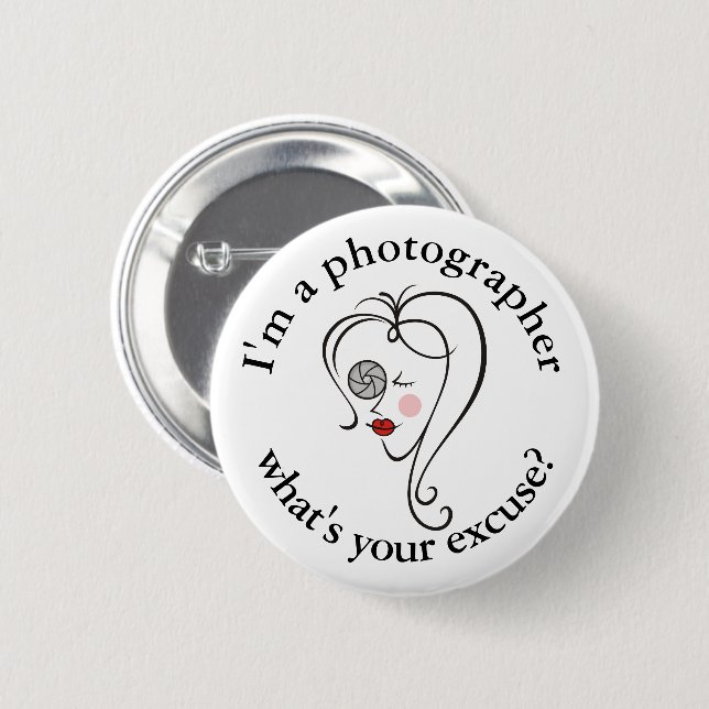 Female photographer 6 cm round badge (Front & Back)