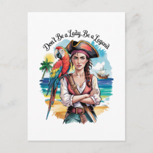 Female Pirate Buccaneer Beauty On Deck Holiday Postcard