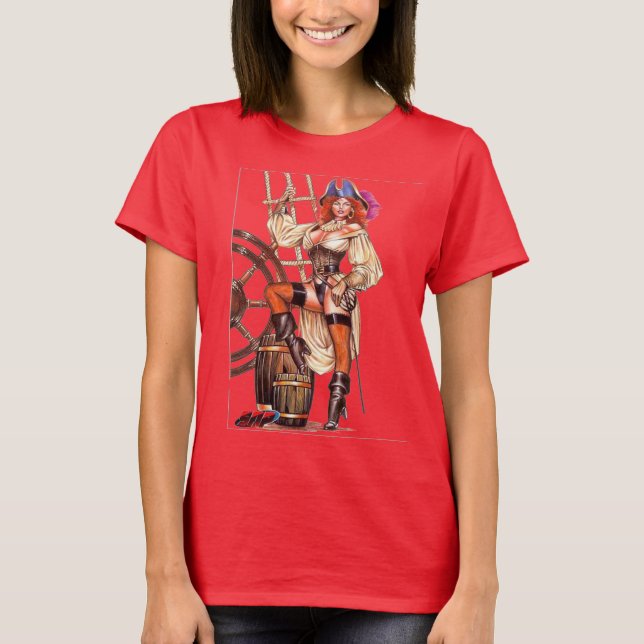 Female Pirate Captain Morgan Stance T-Shirt (Front)