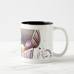 Female pirate standing on a treasure chest Two-Tone coffee mug