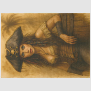 Female Pirate with Rum Barrel Vintage Nautical Tissue Paper