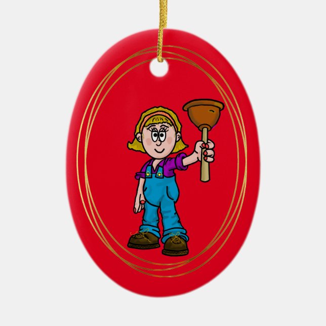 Female Plumber Christmas Ornament (Front)