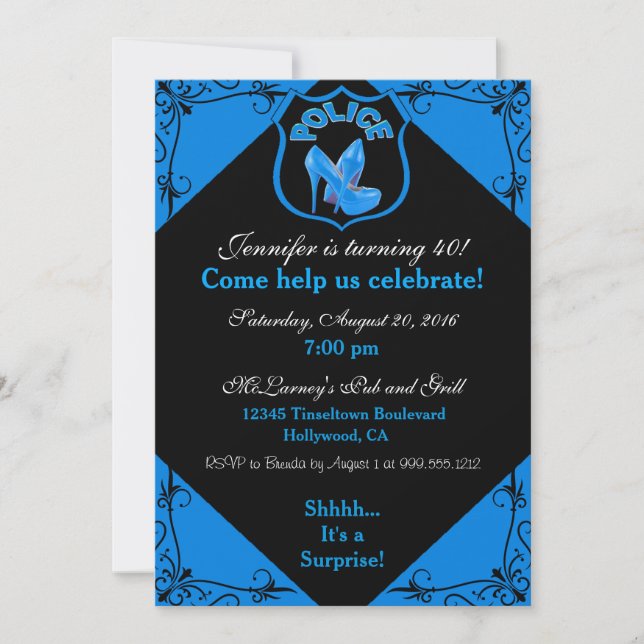 Female Police Officer Birthday Blue Invitation (Front)