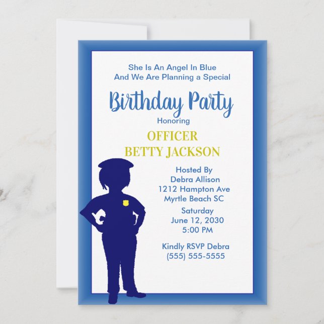 Female Police Officer Birthday Party Invitation (Front)