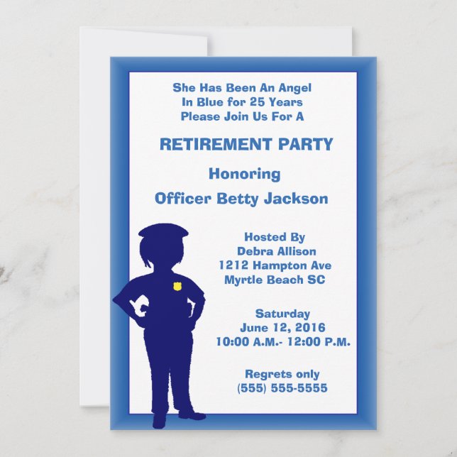 Female Police Officer Retirement Party Invitation (Front)