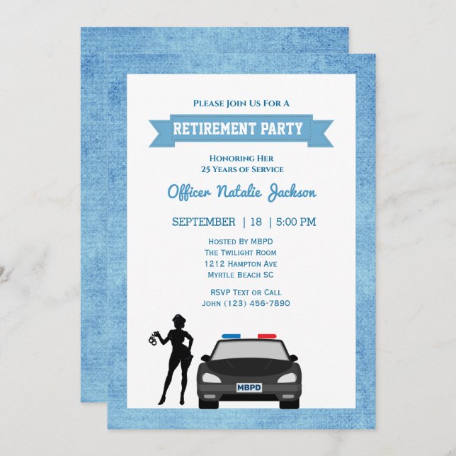 Female Police Officer Retirement Party Invitation (Front/Back)
