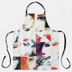 Female Portrait Collage Watercolor Illustration Apron