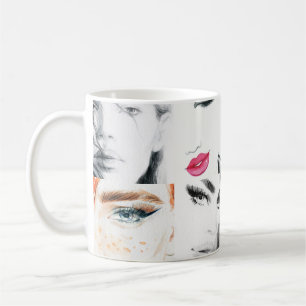 Female Portrait Collage Watercolor Illustration Coffee Mug