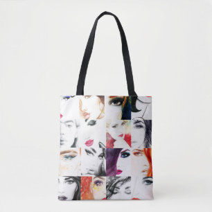 Female Portrait Collage Watercolor Illustration Tote Bag