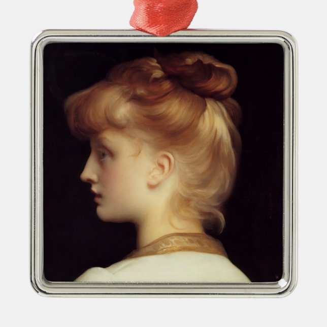 Female Portrait From Behind (by Frederic Leighton) Metal Tree Decoration (Front)
