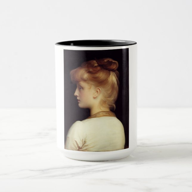 Female Portrait From Behind (by Frederic Leighton) Mug (Center)