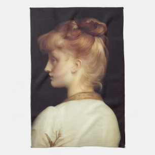 Female Portrait From Behind (by Frederic Leighton) Tea Towel