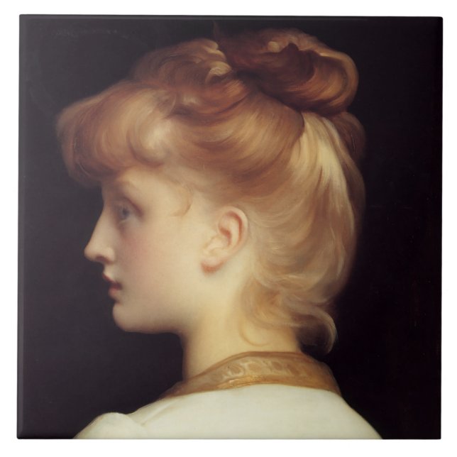 Female Portrait From Behind (by Frederic Leighton) Tile (Front)