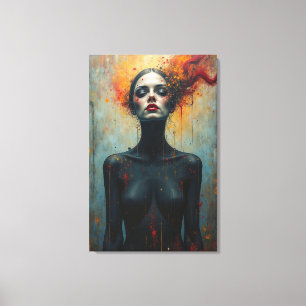Female Portrait with Vibrant Color Splashes Canvas Print