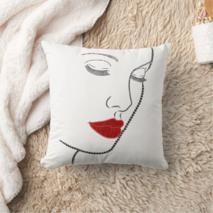 Female Profile in Printed Bead Design Cushion
