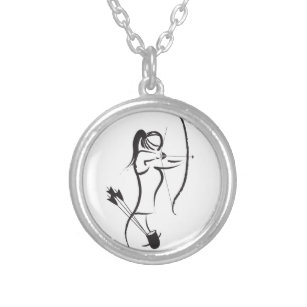 Female Recurve Archer Silver Plated Necklace