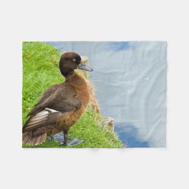 Female reddish Brown Tufted Diving Duck in grass Fleece Blanket (Front (Horizontal))