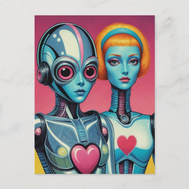Female Robots Scifi Heart Postcard (Front)