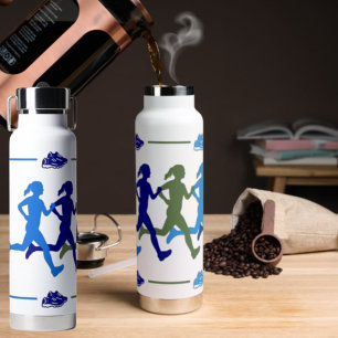 Female Runner Colourful Blue Green Silhouettes Water Bottle