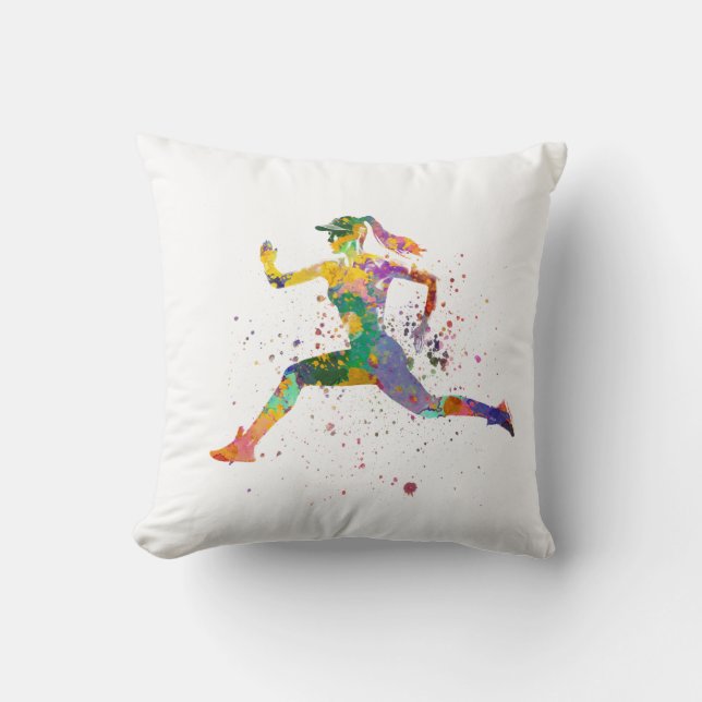 Female runner in watercolor cushion (Front)