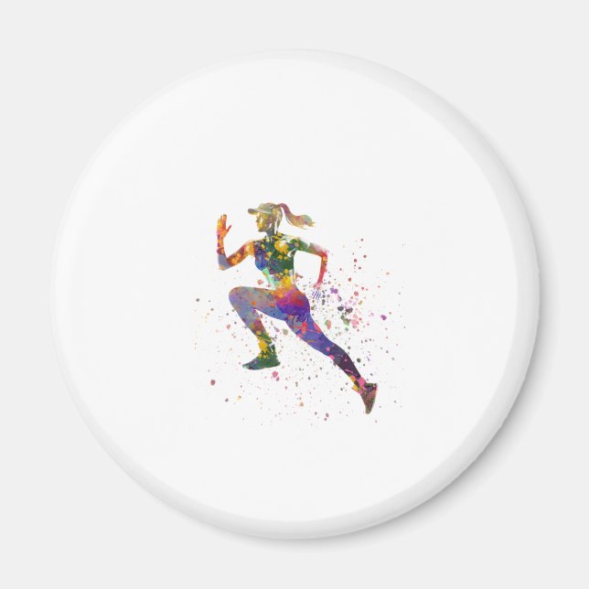 Female runner in watercolor magnet (Front)