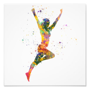 Female runner in watercolor photo print