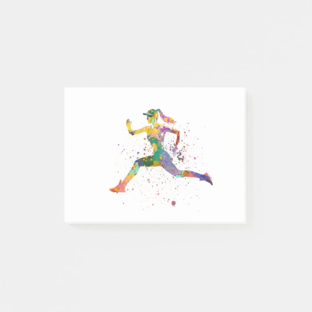 Female runner in watercolor post-it notes (Front)