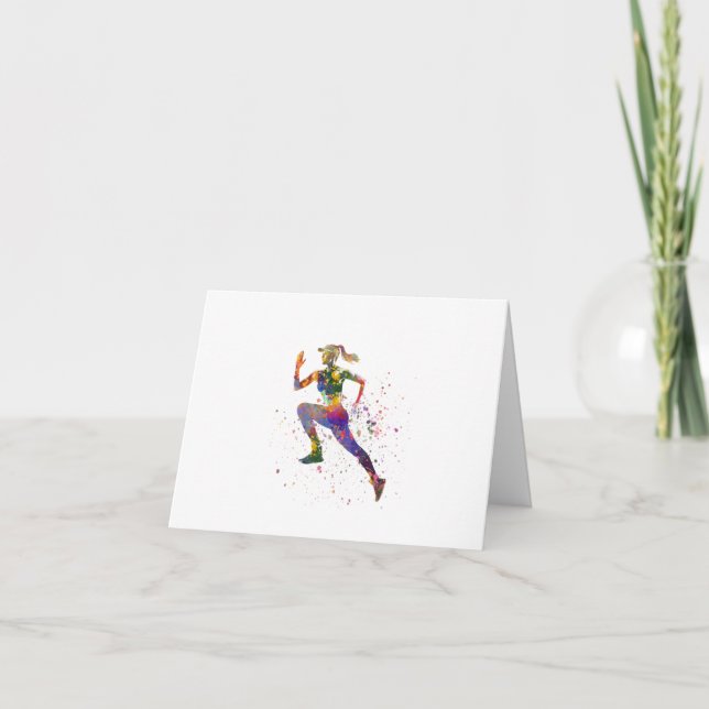 Female runner in watercolor thank you card (Front)