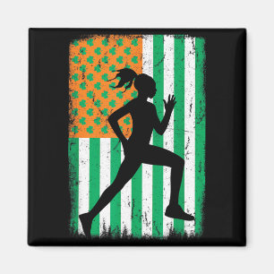 Female Runner Irish American Flag St Patrick's Day Magnet