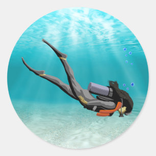 Female S.C.U.B.A. Diver Classic Round Sticker