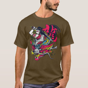 Female Samurai Warrior With Dragon l Japanese Grap T-Shirt