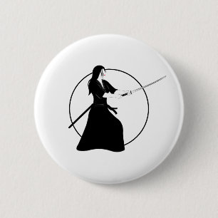 Female Samurai Warrior with Sword 6 Cm Round Badge
