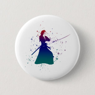 Female Samurai Warrior with Sword 6 Cm Round Badge