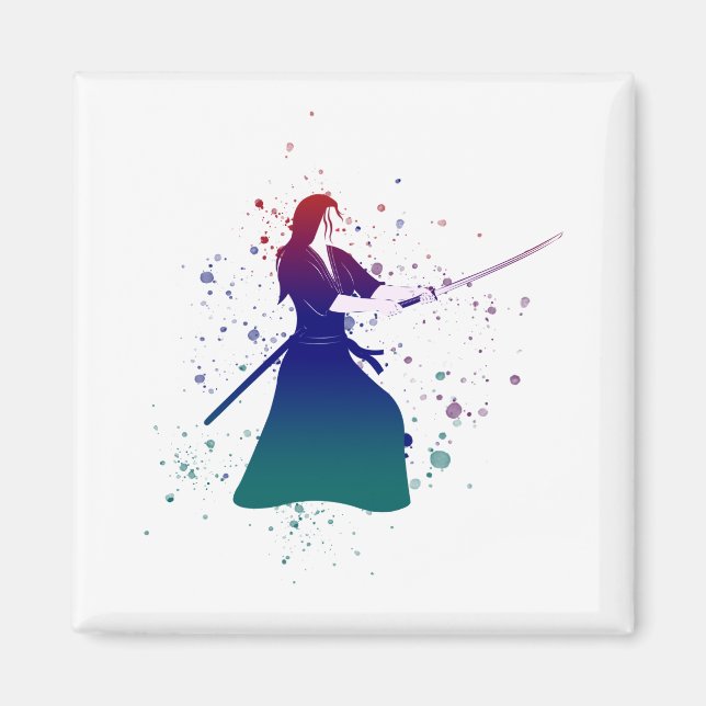 Female Samurai Warrior with Sword Magnet (Front)