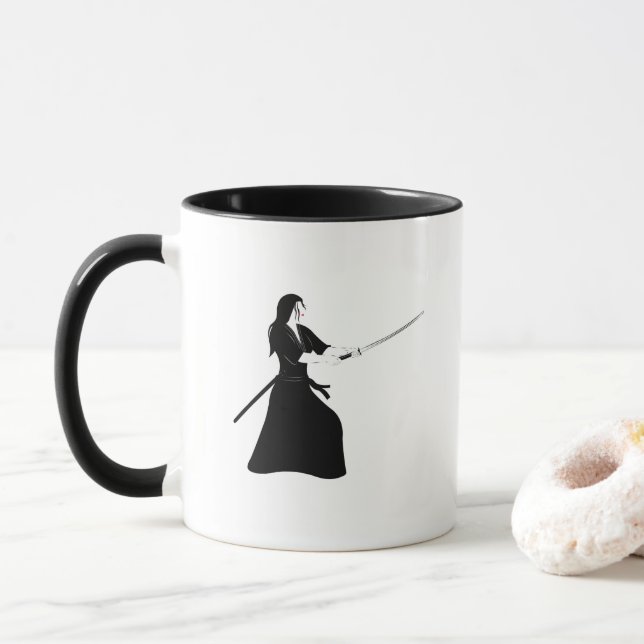 Female Samurai Warrior with Sword Mug (With Donut)