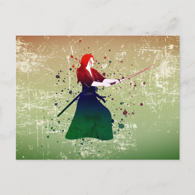 Female Samurai Warrior with Sword Postcard (Front)