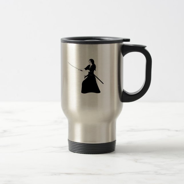 Female Samurai Warrior with Sword Travel Mug (Right)
