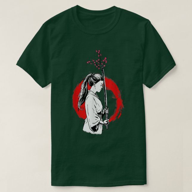 Female Samurai with a Sakura sword (2) T-Shirt (Design Front)