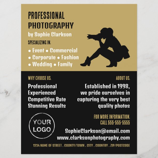 Female Silhouette, Photographer, Photography Hire Flyer (Front)