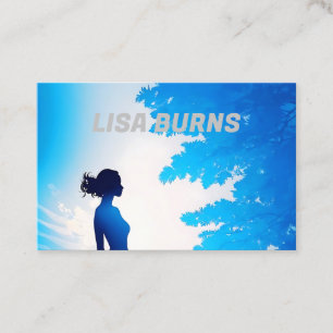 female silhouette with a soft blue background  business card