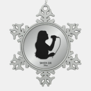 Female Singer Silver  Personal Name and Date Snowflake Pewter Christmas Ornament
