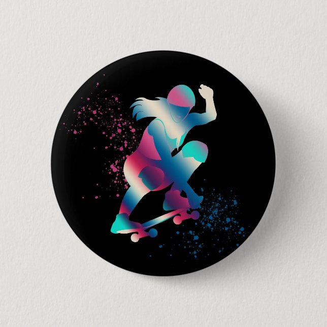 Female Skateboarder 6 Cm Round Badge (Front)
