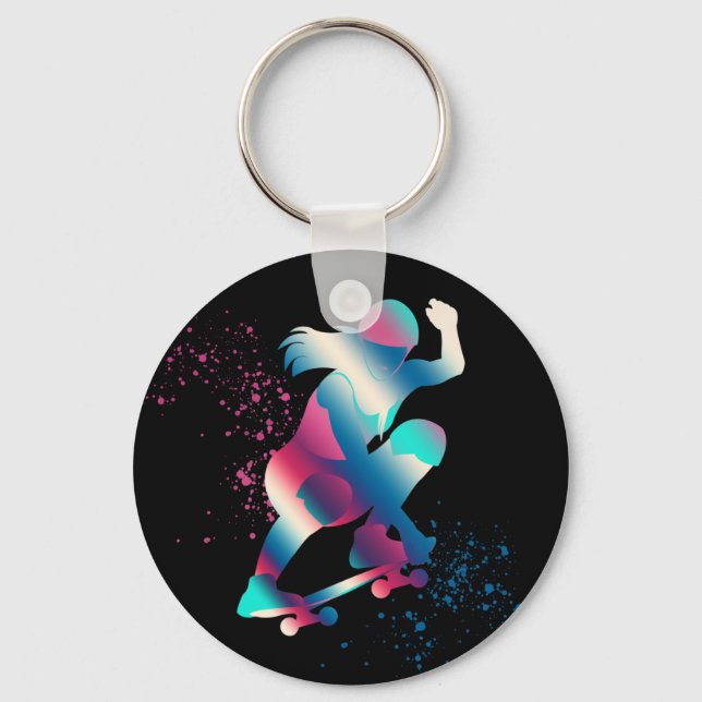 Female Skateboarder Key Ring (Front)