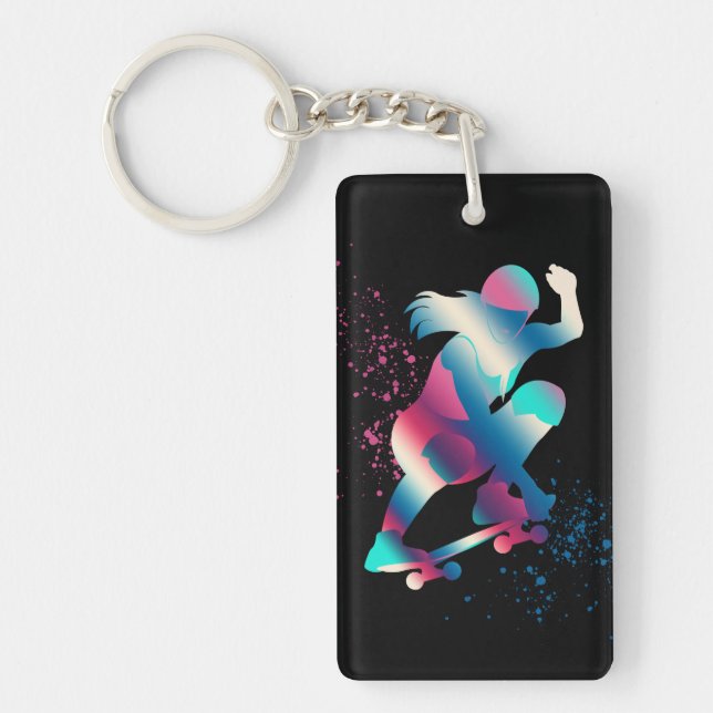Female Skateboarder Key Ring (Front)