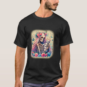 Female Skeleton And Cute Kitten Cat Lovers Hallowe T-Shirt