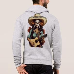 Female skeleton playing classical guitar hoodie