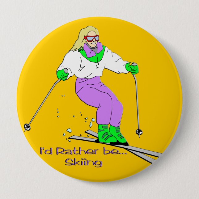 Female Skier 10 Cm Round Badge (Front)